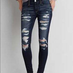 American eagle dark blue destructed jeggings